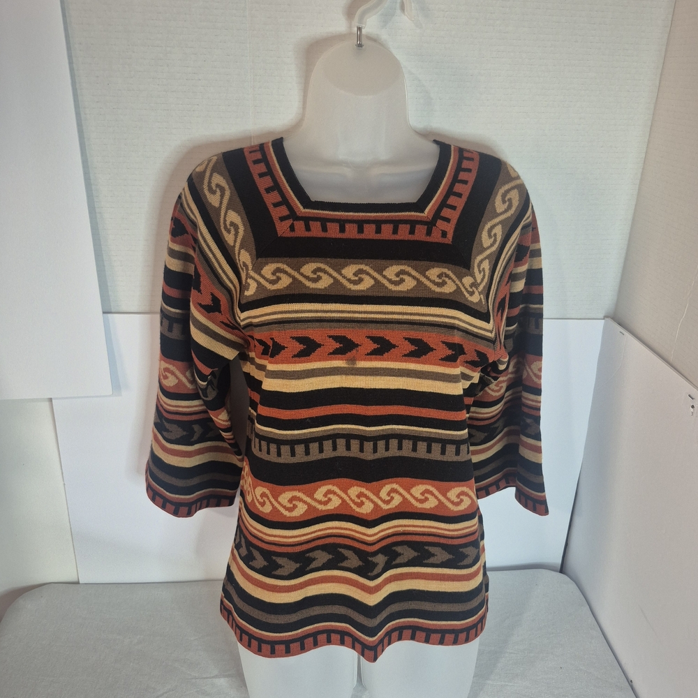 Vintage 1970s Act III Wool Blend Geometric Flare Sleeve UNION MADE IN USA Sm/md